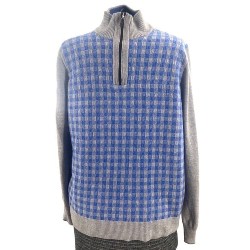 Thomas Dean Retro Sweater Extra Fine Merino Wool Gingham‎ Check Mens Large
